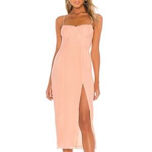 Capulet June Bustier Midi Dress XS Camellia Pink Peach High Slit Party 90s